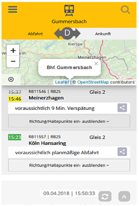 Wechsel zwischen Abfahrt und Ankunft