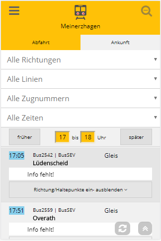 Zugverbindungen filtern